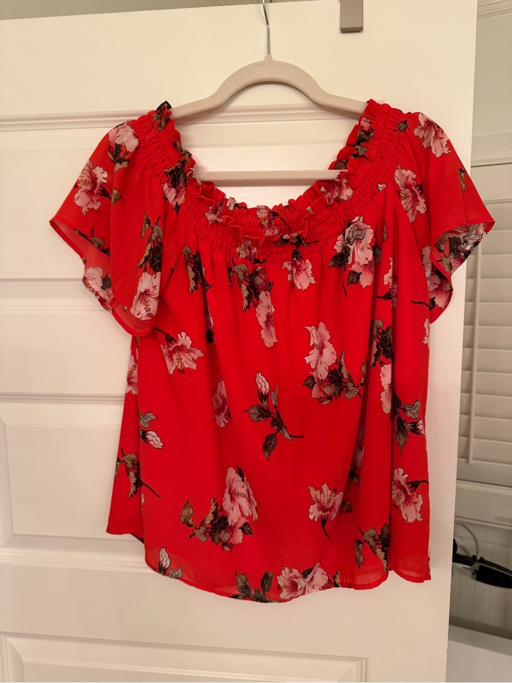 RACHEL Rachel Roy Red Floral Off-Shoulder Peasant Top